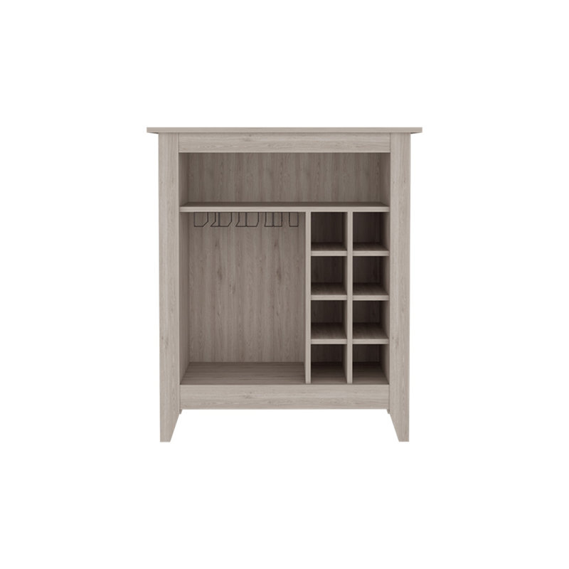 Armoire de bar château, une tablette ouverte, six casiers à vin, finition gris clair, Gris clair