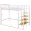 Lit mezzanine simple en métal, avec grille de rangement supérieure et échelle avec compartiments latéraux-443607976