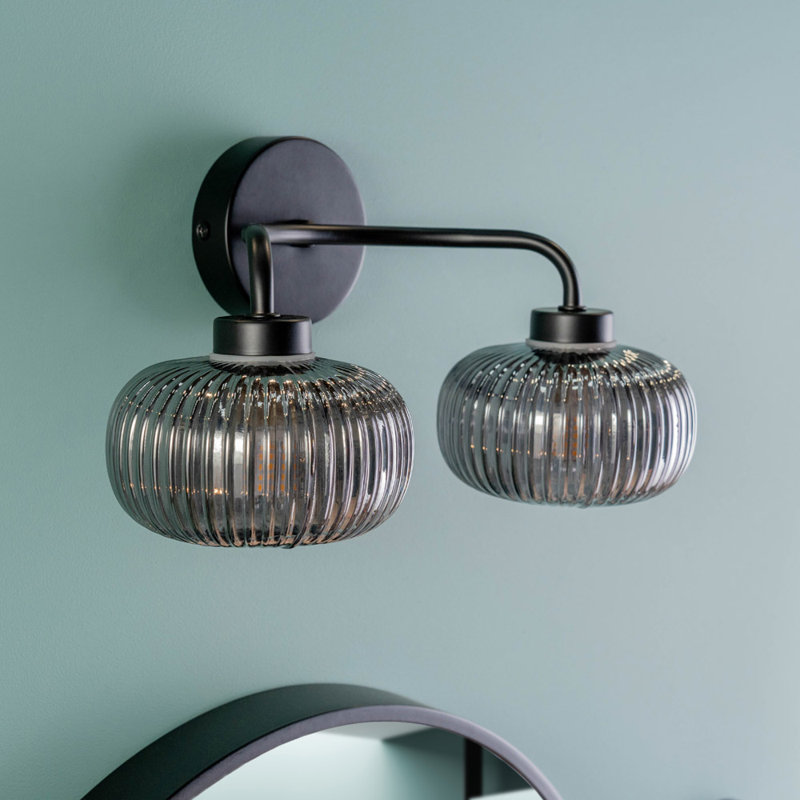 Aniva Glass Armed Sconce, Matte Black, Smoked Glass, Yes