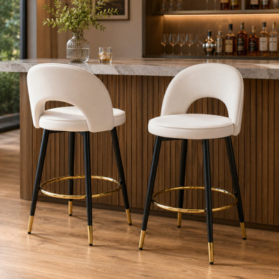 Tabouret de comptoir pivotant rembourré de 25 po avec dossier bas et repose-pieds en métal AriaHome