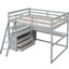 Lit mezzanine double gris avec bureau intégré et système de tablettes - Bois de pin pour une chambre à coucher fonctionnelle
