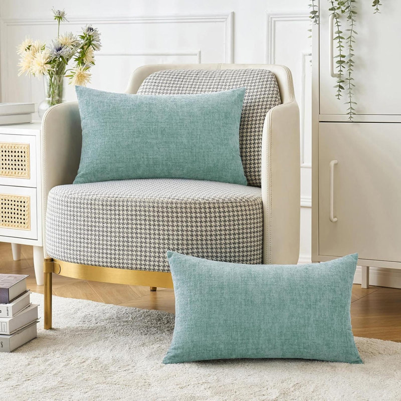 Pack Of 2 Couch Throw Pillow Covers Soft Aqua Chenille Pillow Covers For Sofa Living Room Solid Dyed Pillow Cases, Gray