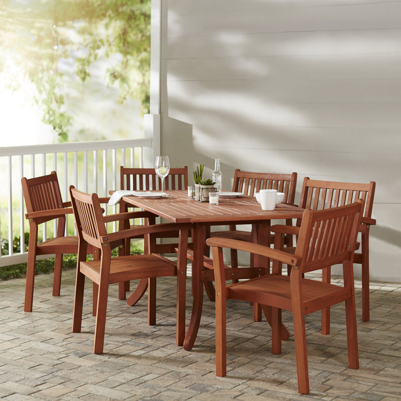 Anetria 6 - Person Eucalyptus Solid Wood Patio Dining Set Umbrella Hole Included Rectangular Table