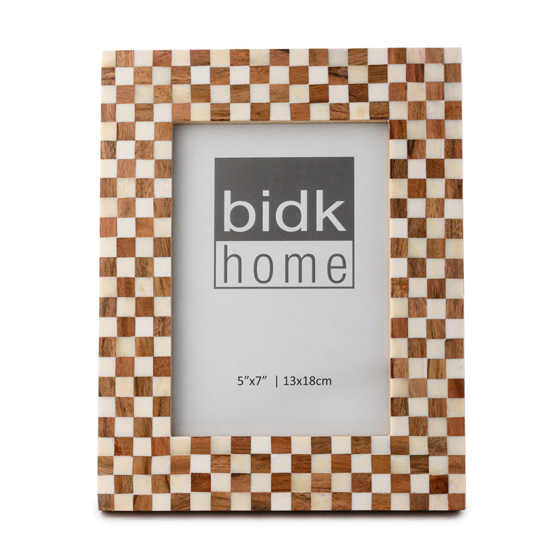 Picture Frame Bone & Wood Checkered Design, 5" W x 7" H