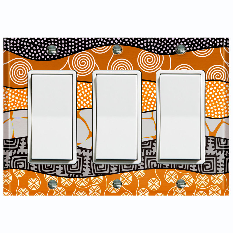 Metal Light Switch Plate Outlet Cover (Safari Pattern African Tribal Orange Stripes   - Single Toggle)