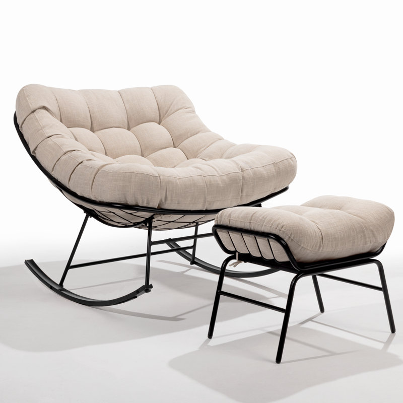 Chaise berçante avec repose-pieds Moon, Beige