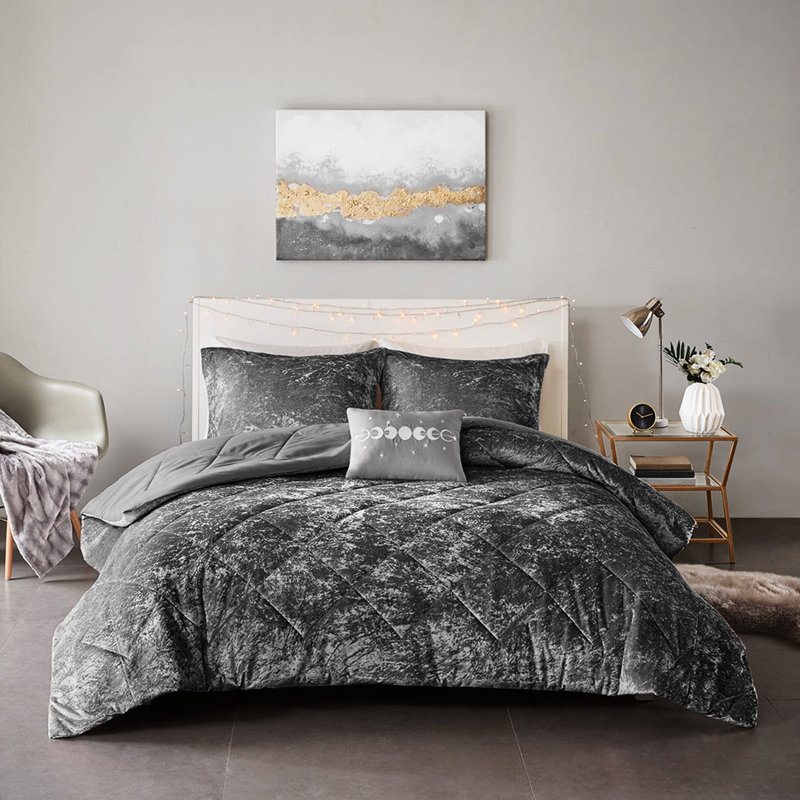 Literie en velours de luxe très grand / très grand gris - édredon matelassé doux et moelleux