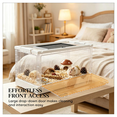 Stackable Small Animal Cage with Front Drop-Down Door, White Mesh and Polypropylene