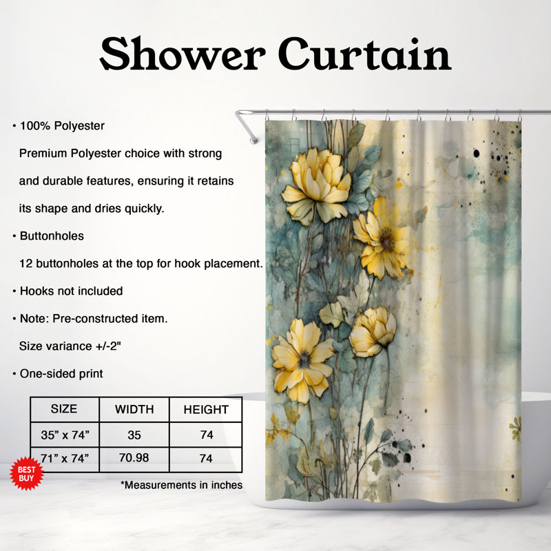 Nostalgic Garden - Rideau de douche Premium, H 74 po x l 71 po