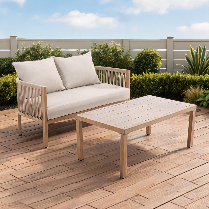 Causeuse d'extérieur avec table basse, Beige