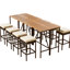 10 tables et tabourets de jardin en bois avec coussins imperméables, résistants aux intempéries, huit tabourets inclus.