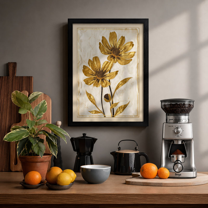 Golden Study Botanical - Framed Print, Black, A4 - 29.7 x 21.0 cm
