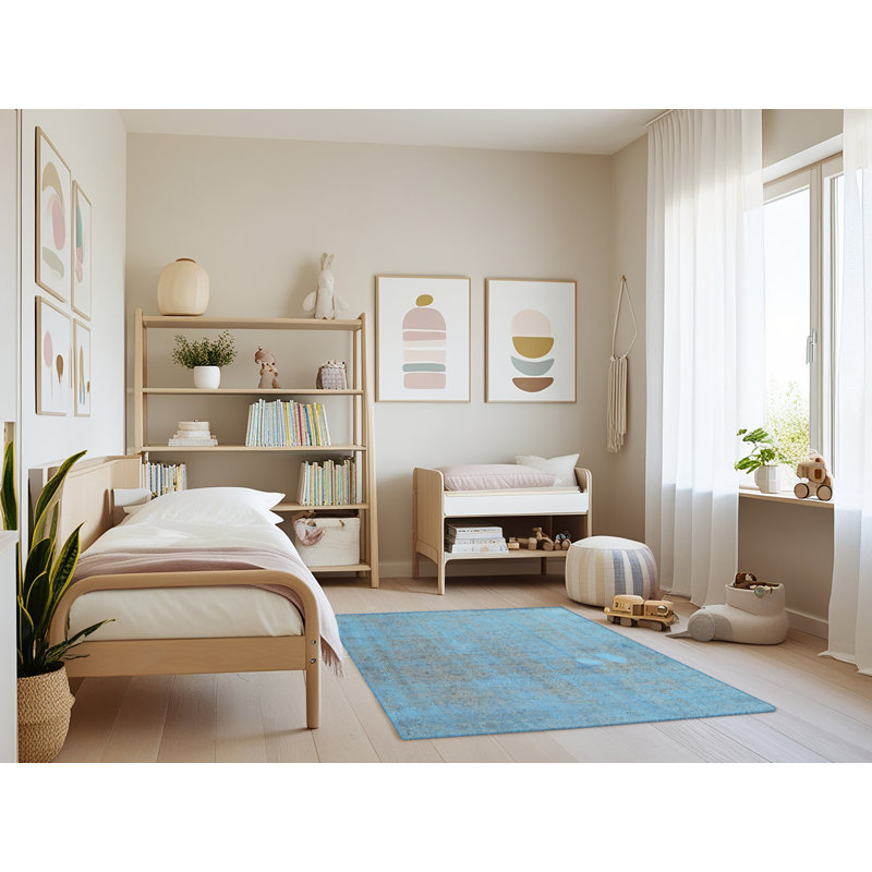 Tapis de zone bleu contemporain, Rectangle 3 pi x 5 pi