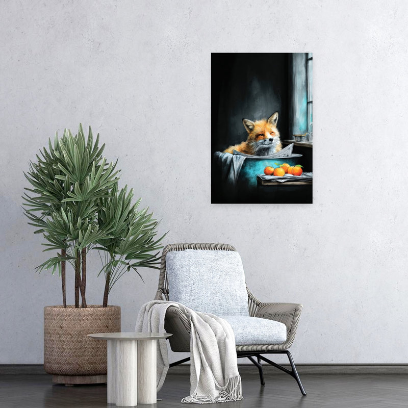 Renard dans la baignoire, art mural forêt contemporaine, H 24 po x l 16 po