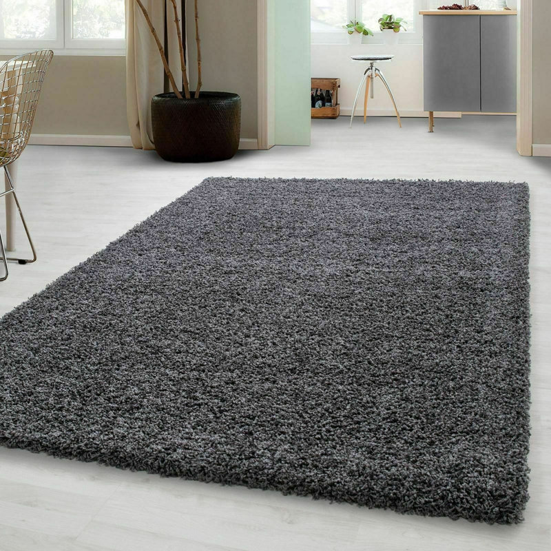 Verona Thick Dark Grey Shaggy Area Rug – Soft Pile, Non-Slip, Durable Polypropylene Carpet for Living Room, Bedroom & Hallway