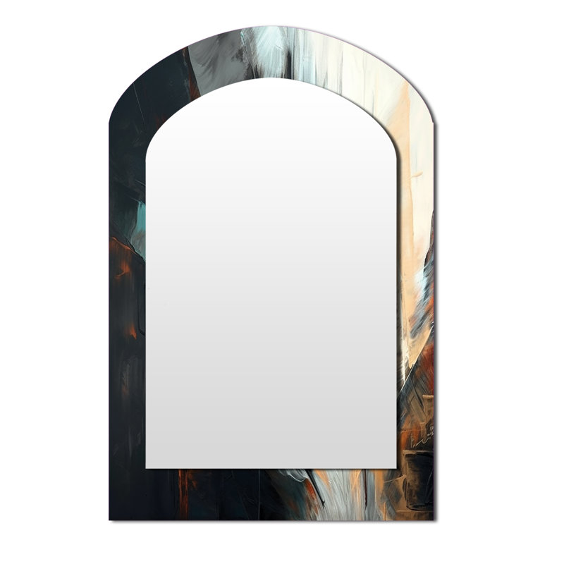 Orange And Blue Abstract Mixed Colors II - Minimalism Asymmetrical Decorative Mirror, Modern Arch Large Wall Mirror, Printed Metal Art
