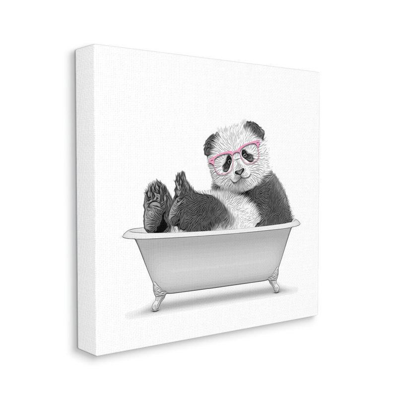 «Quirky Panda Bathaign Rose» par Annalisa Latella - impression, Toile tendue, H 17 po x l 17 po x P 1,5 po