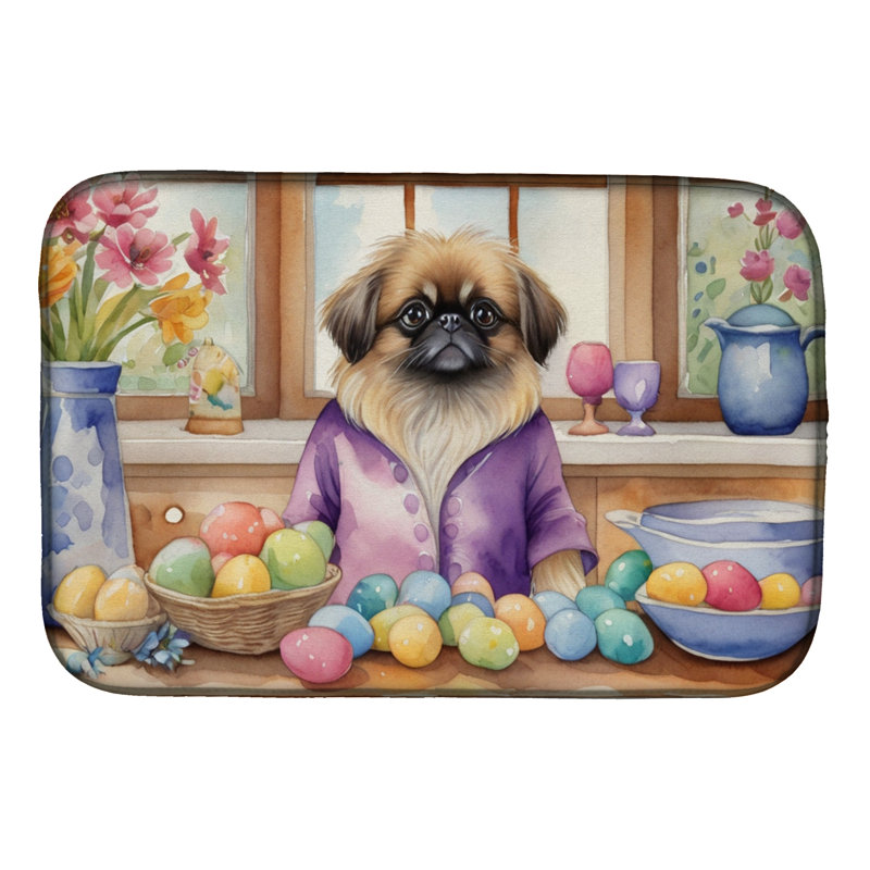 Decorating Easter Pekingese Dish Drying Mat