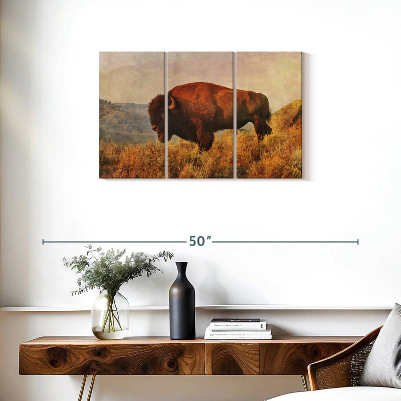 Bison sauvage sur le champ, H 20 po x l 33 po