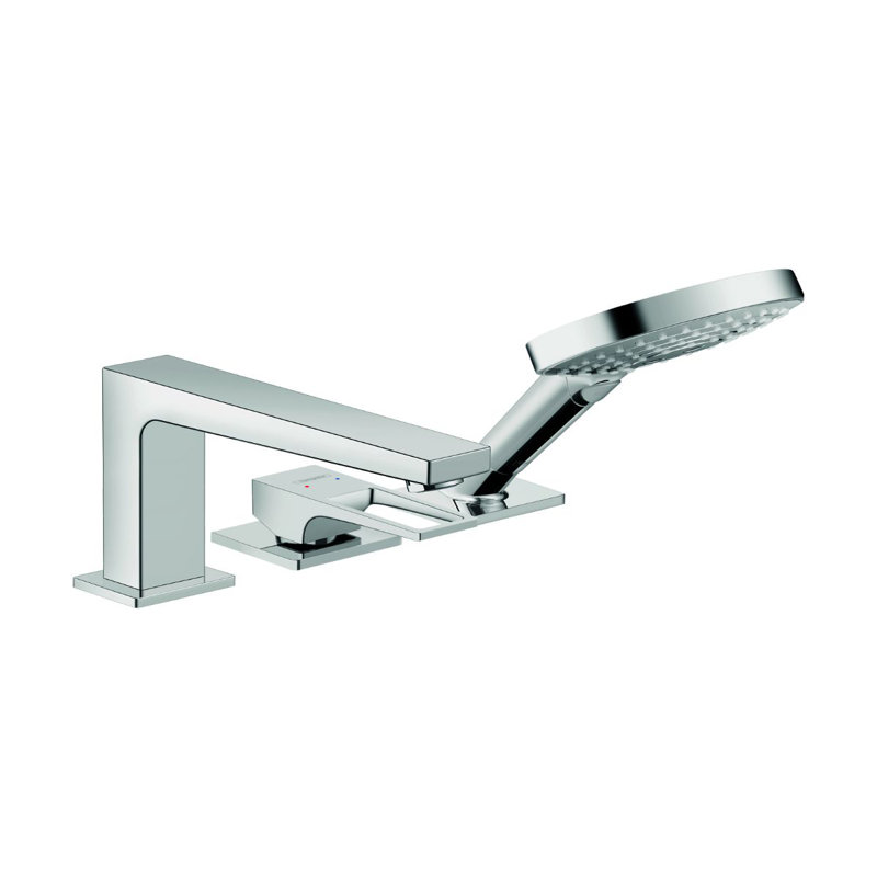 Garniture de robinet de baignoire romaine à poignée simple avec inverseur et douchette Metropol, Chrome