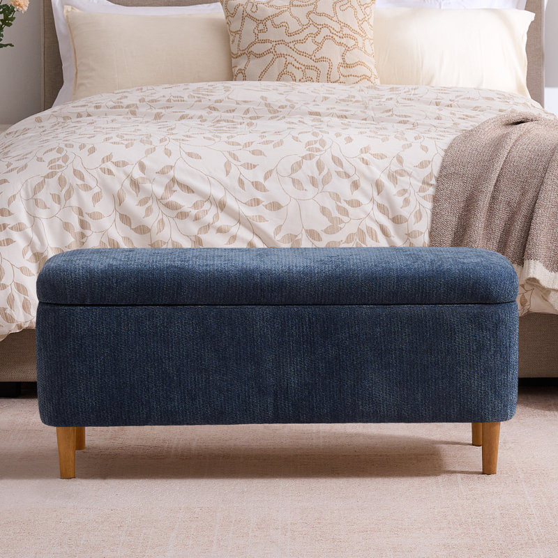 Polyester Upholstered Storage Bench, Blue