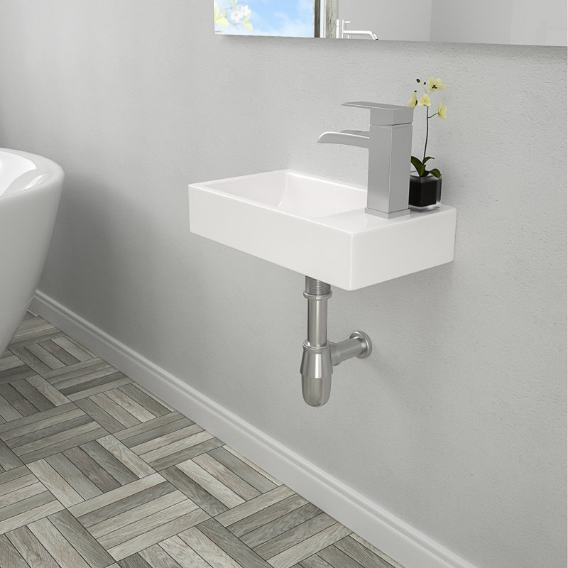 Lordear 10'' White Ceramic Rectangular Bathroom Sink