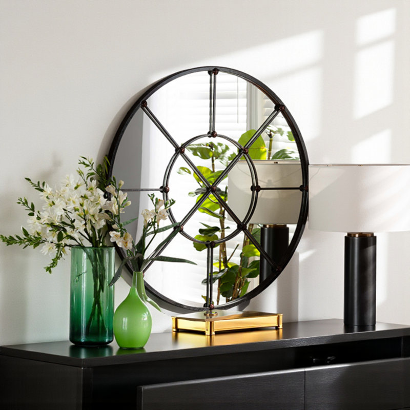 Davaun Metal Round Wall Mirror, Black