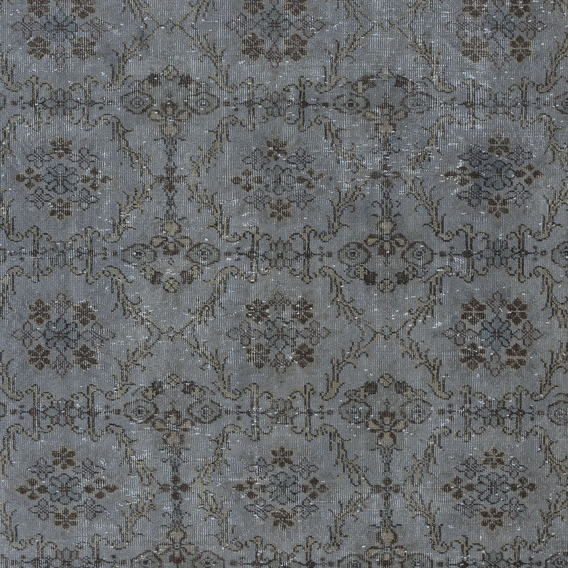 Tapis turc fait à la main 6,4 x 9,8 pi avec motif botanique et fond gris