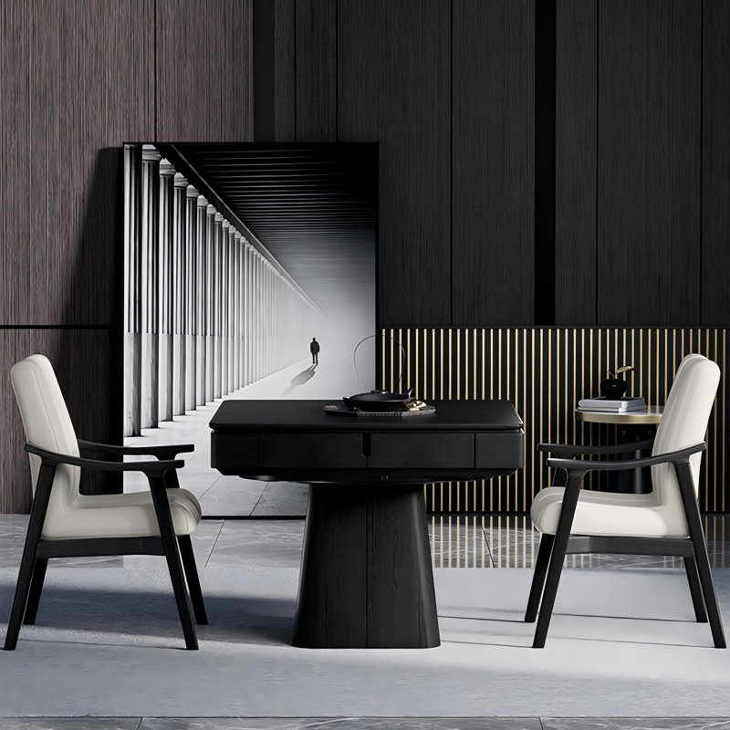 Table de mah-jong multifonctionnelle noire en bois massif Mid-Century
