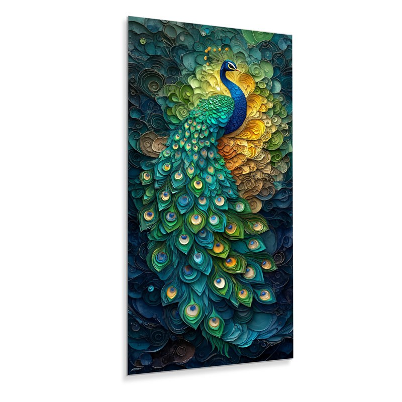 Impression sur métal Nature - couches de paon coloré, art mural bleu élégant, L 20 po x H 40 po