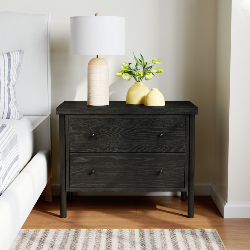 Linda 30'' W Solid Wood Nightstand, Ebony Oak
