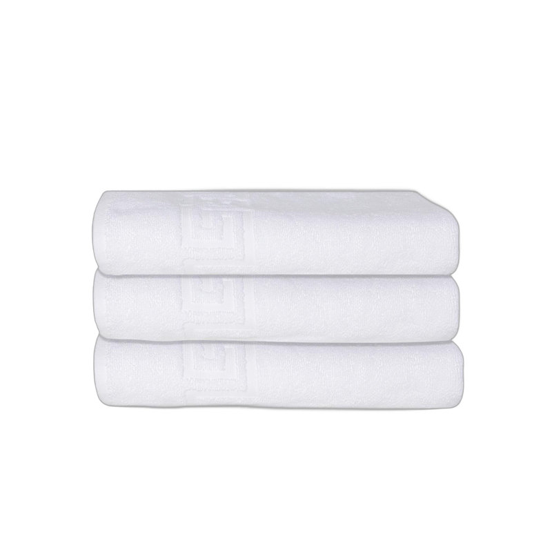 Ensemble de trois serviettes de bain blanches à motif grec en coton turc, 69 x 137 cm