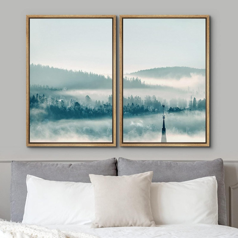 «Misty Clouds Mountain Range Forest Nature Landscape», impression sur toile, 2 pièces, H 24 po x l 32 po x P 1,5 po