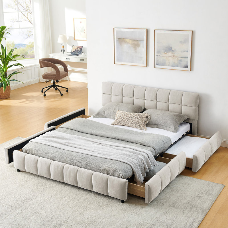 Grand lit tapissier, Grand lit, Beige