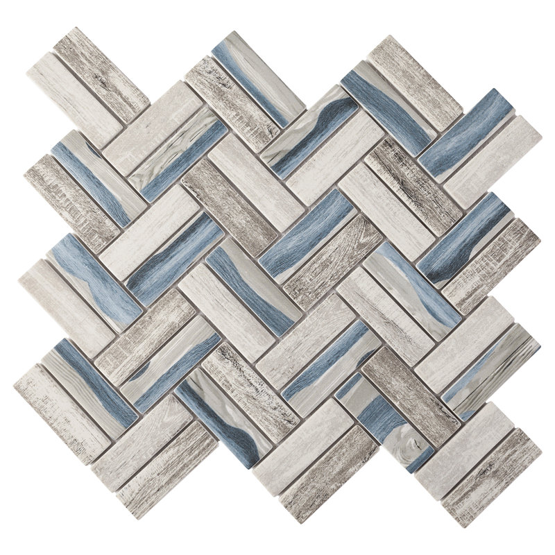 Supreme Tile Ecoglassify 11.11 in. x 12.52 in. Herringbone Matte Glass Mosaic Tile, Blue