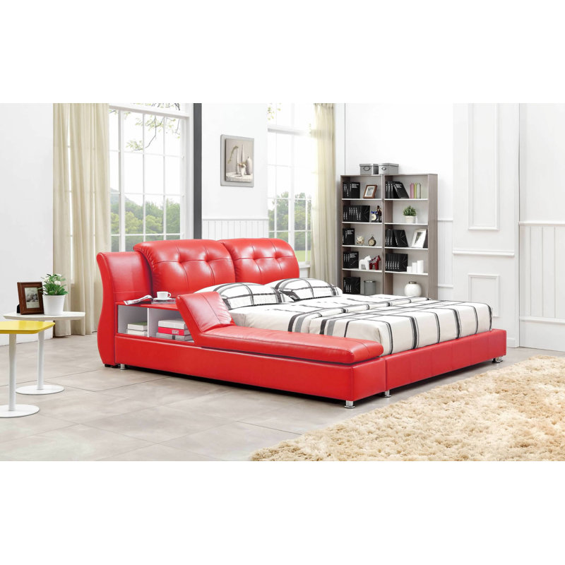 Acton Turville Vegan Leather Sleigh Bed, Red, Queen