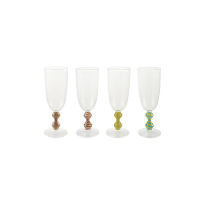 Hand-Blown Glass Champagne Flutes With Shaped And Striped Stems