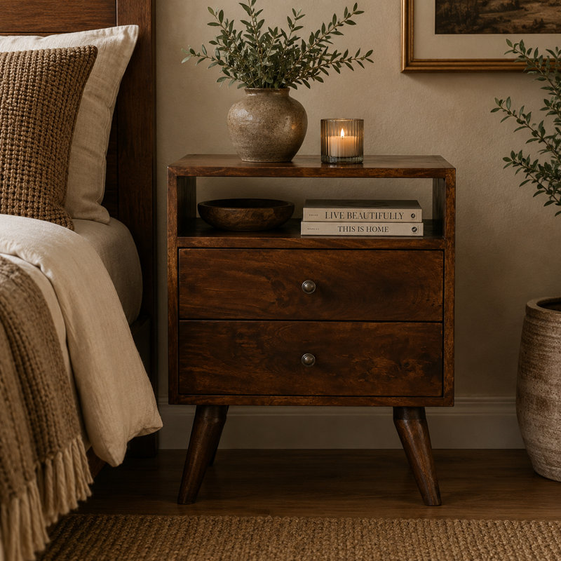 Datura 45cm W Solid Wood Bedside Table, Chestnut