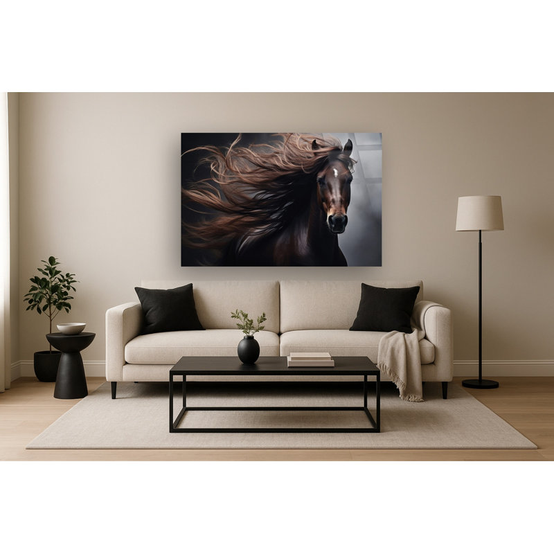 «Dynamic Horse Portrait», art mural en verre trempé sans cadre - 40 po x 60 po