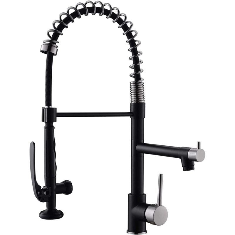 Robinet de cuisine avec douchette extractible noir et nickel, robinet d'évier de cuisine à poignée simple, Noir / argenté