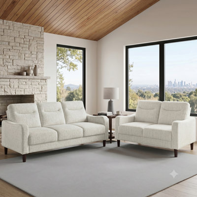 Sato Modern & Contemporary Chenille 2-Piece Living Room Sofa Set with Pocket Coil Seating and Sloped Arms