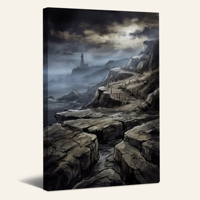 Art sur toile, "Phare noir sur chemin de falaise rocheuse sous Halloween"