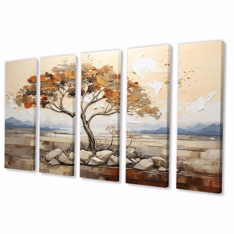 Arbre africain «Spirit of the Wild II» - ensemble d'art mural africain 5 pièces, H 28 po x l 60 po