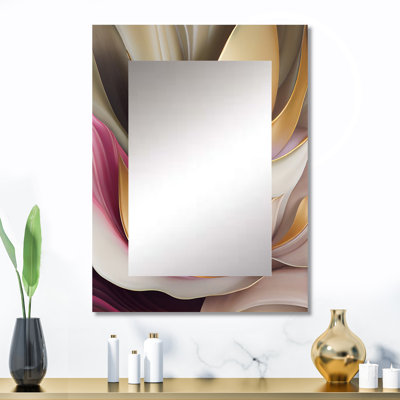 Minimal liquide or et taupe vagues V - miroir à encre liquide, miroir mural rose unique, impression d'art en métal