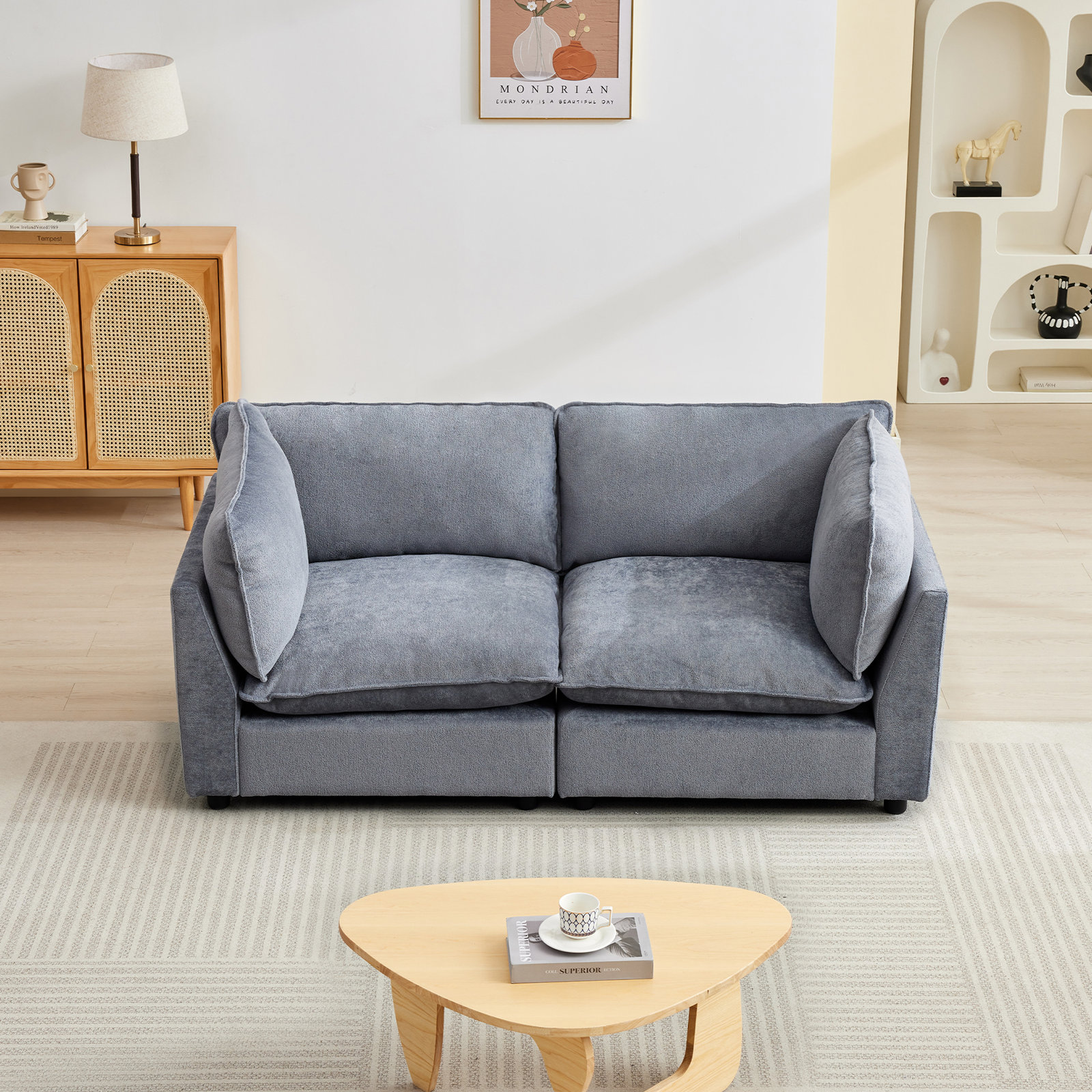Eagan 75" Modular Loveseat, Blue Gray Chenille