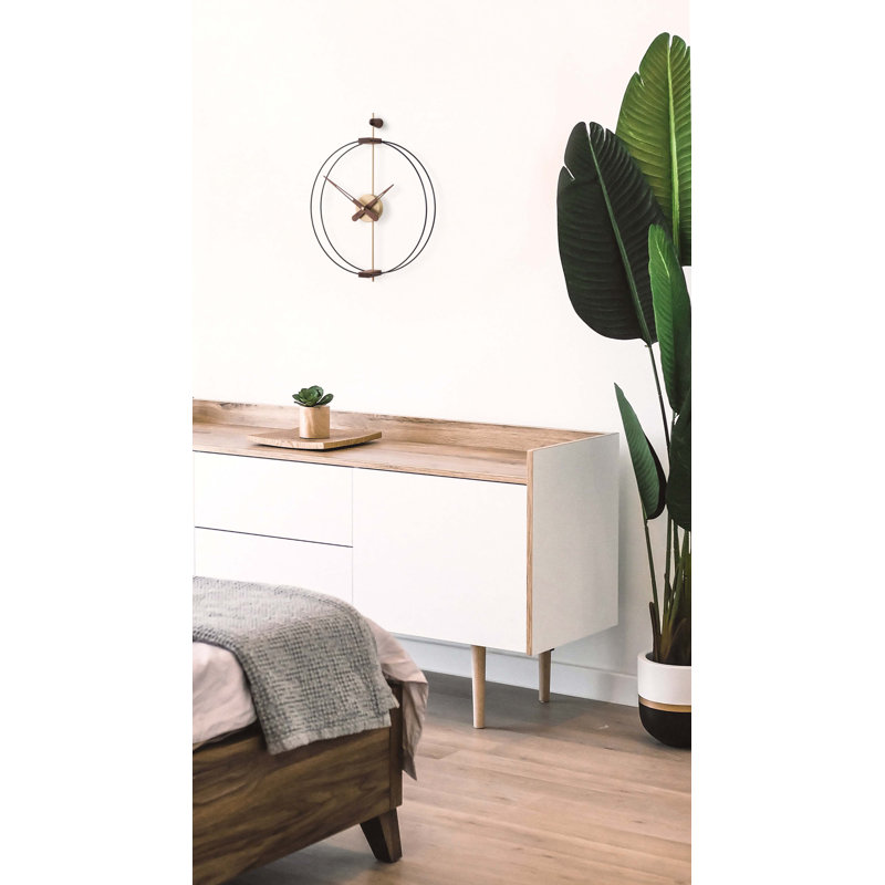 Barcelona Wall Clock, Black/Brass/Walnut