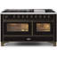 ILVE UM15FDNS3BGG Majestic II 60 inch Dual Fuel Range with 9 Burners, Griddle (Natural Gas, Triple Glass Door, Blue Grey, Brass)-1199178767-1199178804