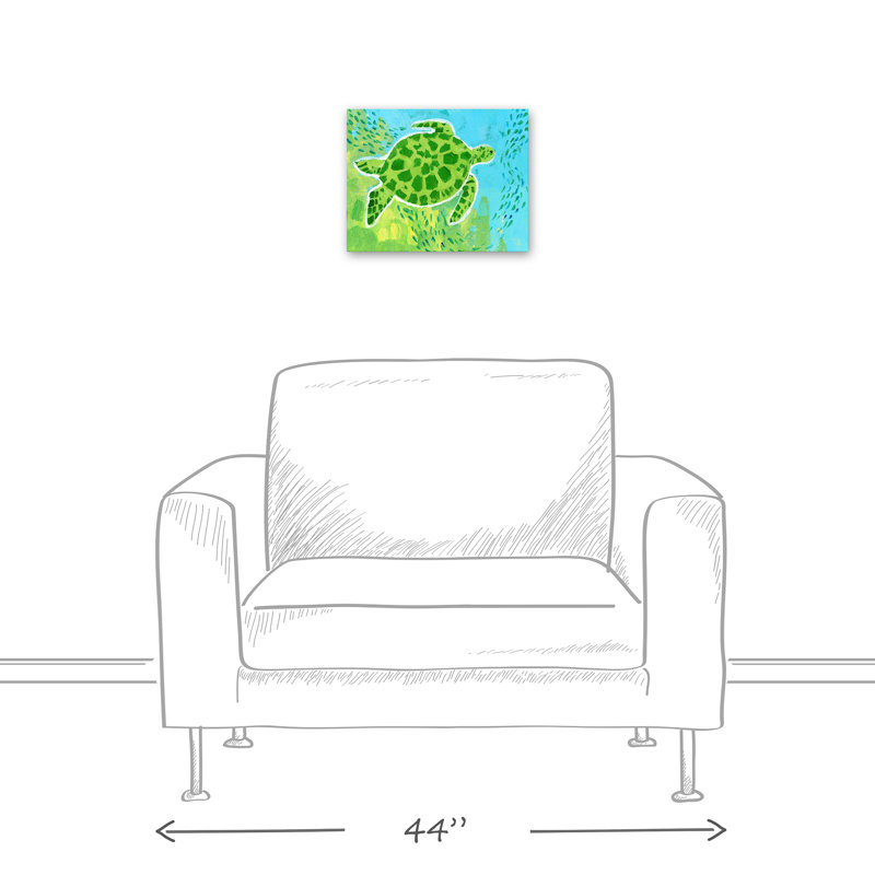 Tortue de mer brillante sur toile, H 11 po x l 14 po x P 1,25 po, Toile tendue