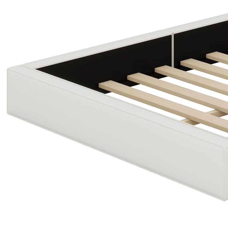 Grand lit plateforme tapissier en velours grand format avec base solide, Beige