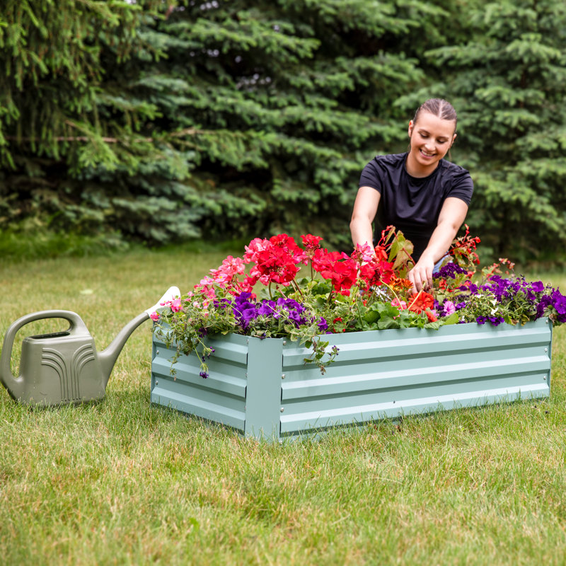 Rondrick Galvanized Steel Outdoor Raised Garden Bed - Green - 4' W x 2' D x 1' H, 12" H x 47" W x 23" D, Green